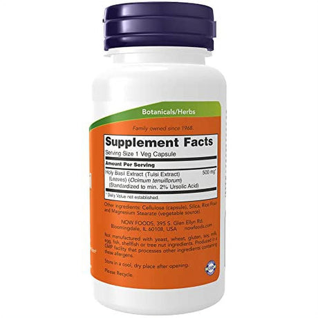 NOW Supplements, Holy Basil Extract 500 Mg (Holy Basil Is a Sacred Plant in Ayurveda), 90 Veg Capsules