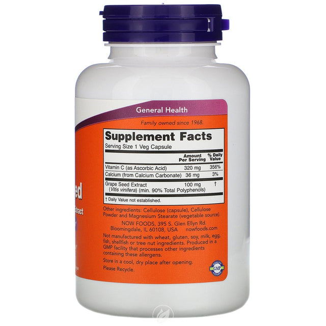 Now Grape Seed 100Mg 200 Vcaps, Pack of 2