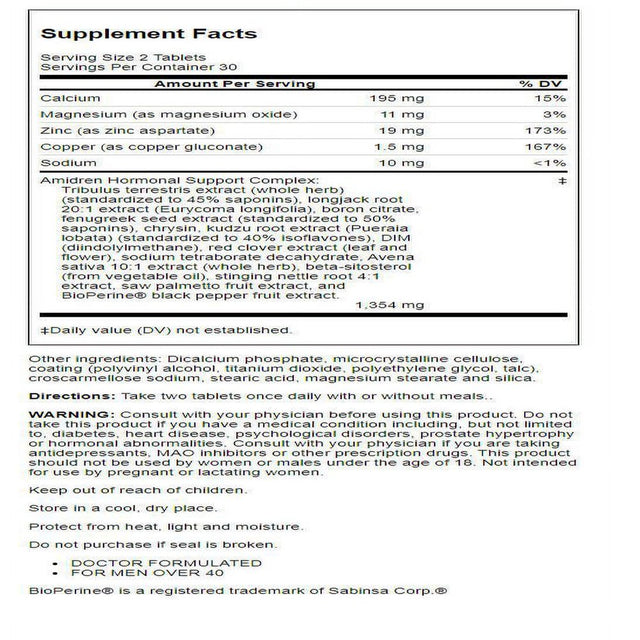 MHP Amidren, Andro-T, for Men 40+, 60 Tablets