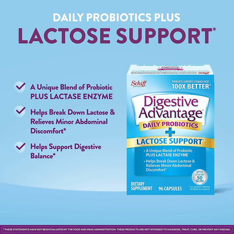 Digestive Advantage Lactose Defense with Lactase Enzymes & Probiotics for Digestive Health, Support for Breaking down Lactose, Minor Abdominal Discomfort & Gut Health, 96Ct Capsules