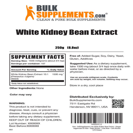 Bulksupplements.Com White Kidney Bean Extract - Hunger Suppressant for Men - Sugar Blocker - Lean Bean - Carb Blocker (250 Grams - 8.8 Oz)