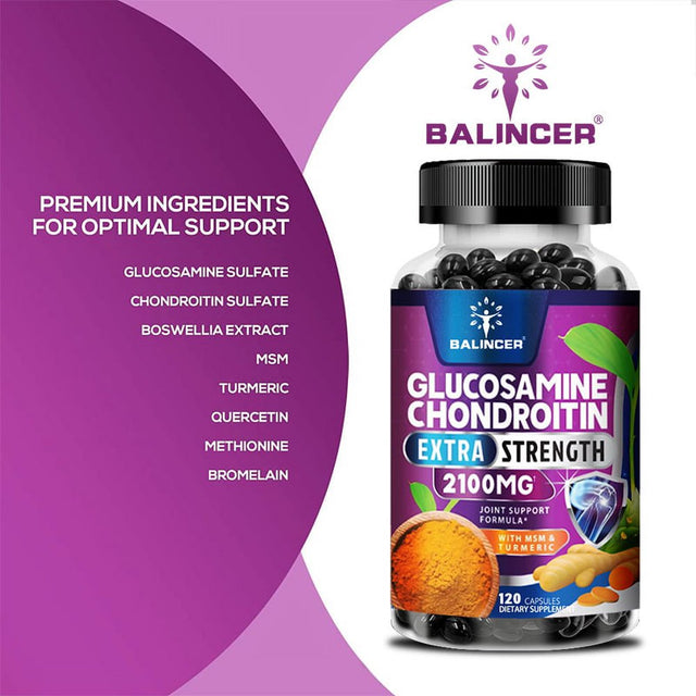 BALINCER Glucosamine Chondroitin MSM, Triple Strength 2100Mg Joint Supplement with Turmeric Non-Gmo