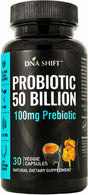 DNA SHIFT Probiotics 50 Billion - 11 Strain Live Probiotic Prebiotic for Men & Women - Best to Support Digestive, Brain & Immune Health. with Lactobacillus Gasseri - D Potency to Expiration 30 Count (Pack of 1)