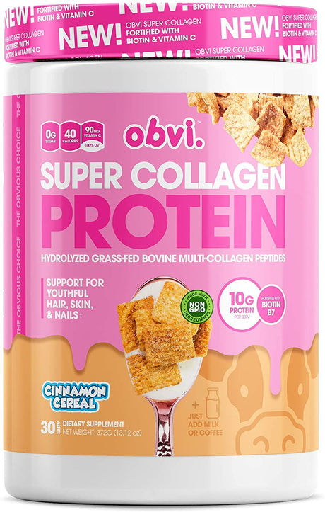 Obvi Collagen Peptides, Protein Powder, Keto, Gluten and Dairy Free, Hydrolyzed Grass-Fed Bovine Collagen Peptides, Supports Gut Health, Healthy Hair, Skin, Nails (Cinna Cereal, 14 Oz)