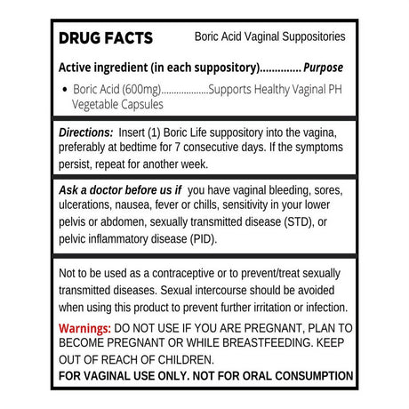 Boric Acid Vaginal Suppositories plus Aloe Vera & FOS Probiotic Enhancer 800Mg/, 30 Count All Natural Made in USA