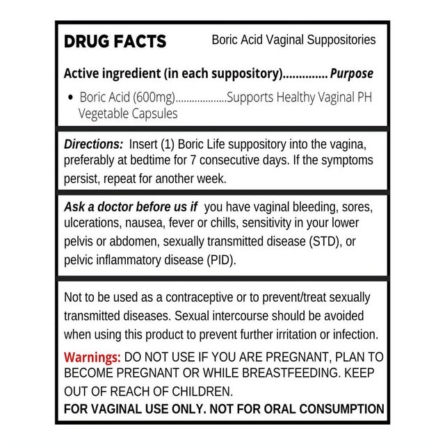 Boric Acid Vaginal Suppositories plus Aloe Vera & FOS Probiotic Enhancer 800Mg/, 30 Count All Natural Made in USA