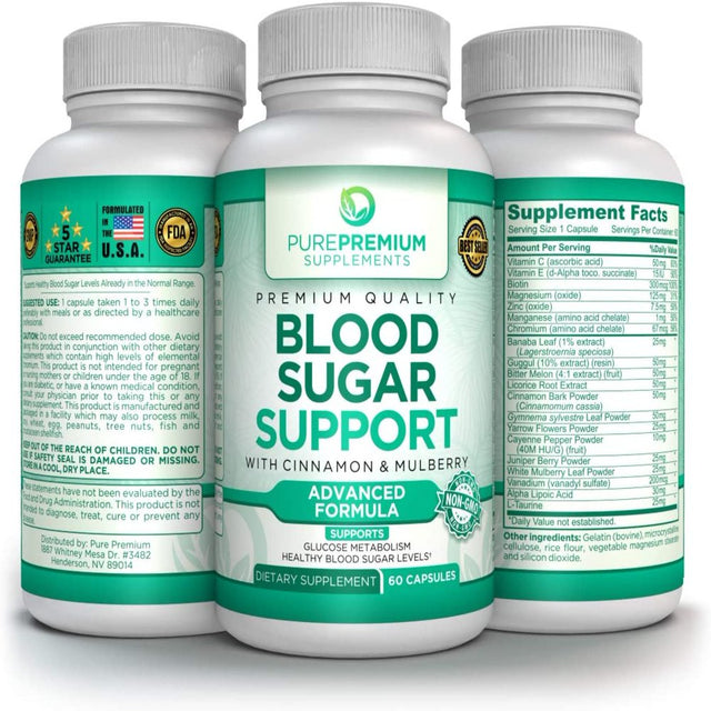 Blood Sugar Support by Purepremium Supplements- Advanced Formula - Non-Gmo - 60 Capsules