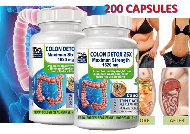 COLON DETOX Body Cleanse Maximum Strength Cleansing Diet Weight Loss Pills - 100 Capsules (Pack of 2)