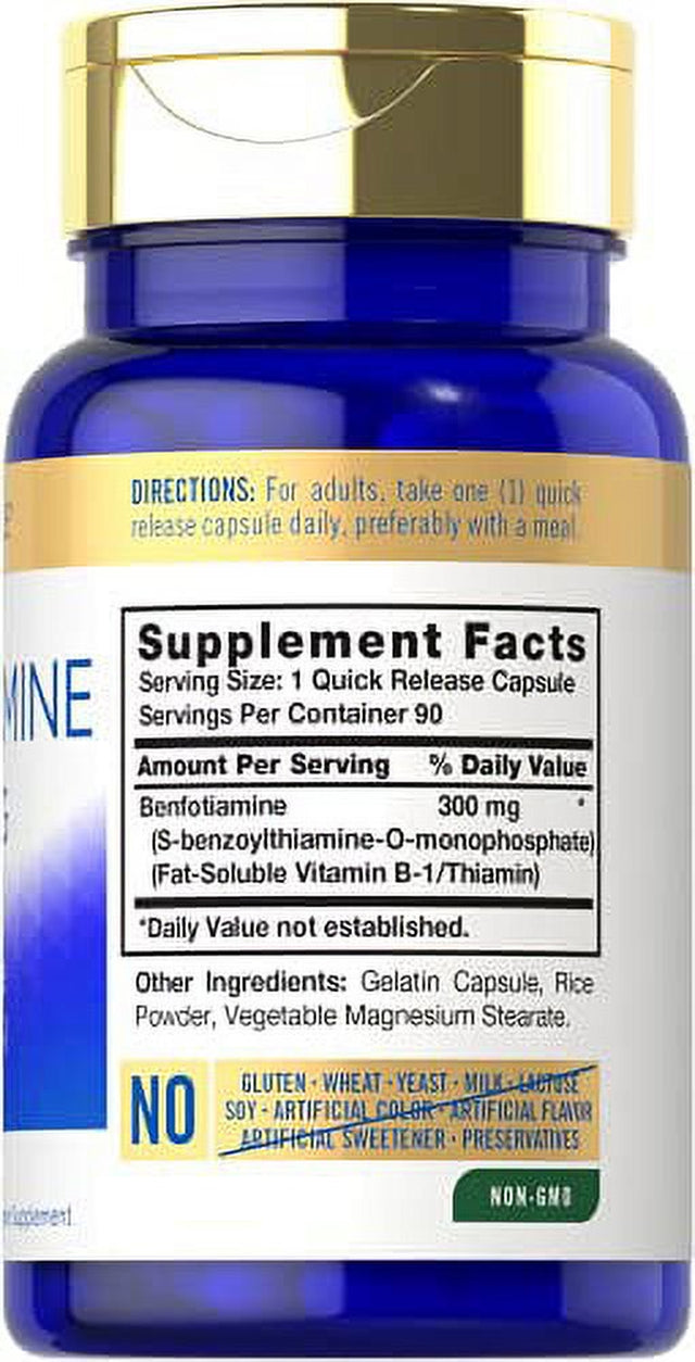 Benfotiamine 300Mg | 90 Capsules | Fat Soluble Vitamin B-1 | Non-Gmo, Gluten Free | by Carlyle