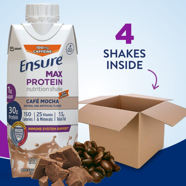 Ensure Max Protein Nutrition Shake, Cafe Mocha, 11 Fl Oz, 4 Count