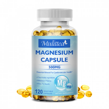 Mulittea Magnesium Capsules 500Mg Supports Muscle, Joint and Heart Health, Maximum Absorption Magnesium (Glycinate) Supplements, 120 Capsules