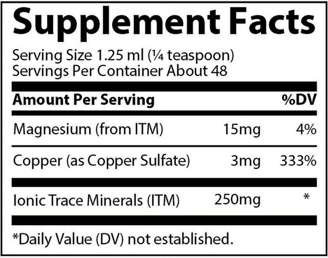 Trace Minerals | Liquid Ionic Copper 3 Mg Dietary Supplement | Antioxidant Enzyme | Supports Blood Health, Bones, Nerves and Metabolism | 2 Fl Oz, 48 Servings