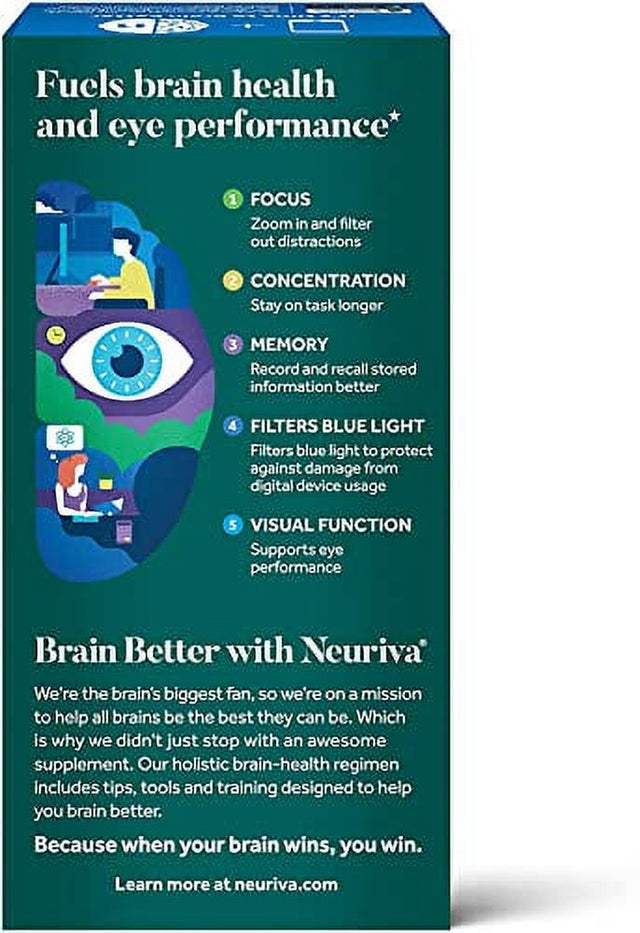 Neuriva Brain + Eye Support Capsules (30 Count), with Vitamins a C E, Zinc, Zeaxanthin, Antioxidants, Filters Blue Light, Decaffeinated, Vegetarian, Gluten & GMO Free, 3 Pack