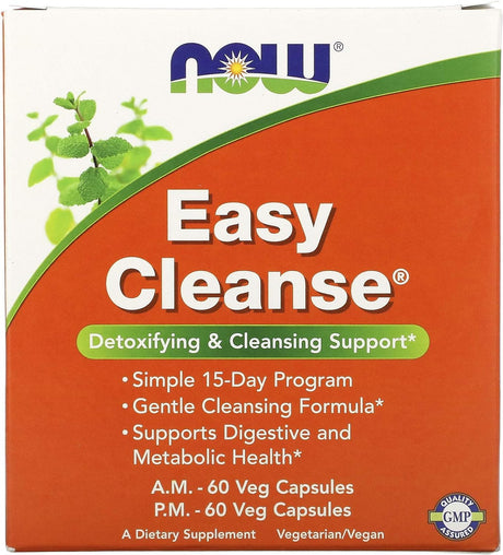 NOW Supplements, Easy Cleanse, AM/PM with Unique Blend of Specialized Herbs, Nutrients and Green Foods, 120 Veg Capsules