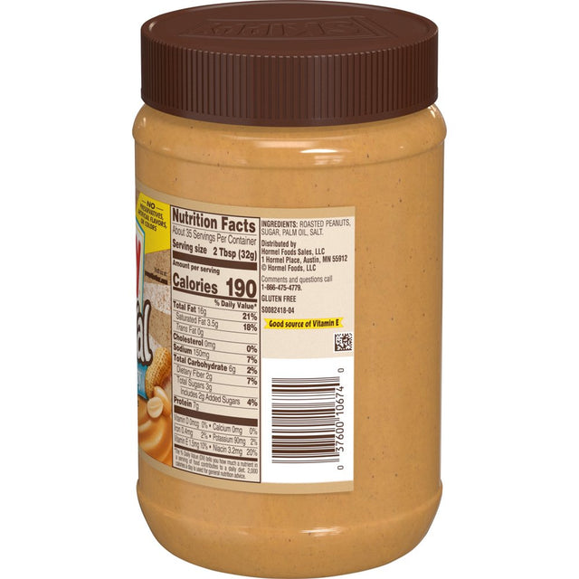 SKIPPY Natural Creamy Peanut Butter Spread, 7 G Protein per Serving, Plastic Jar 40 Oz