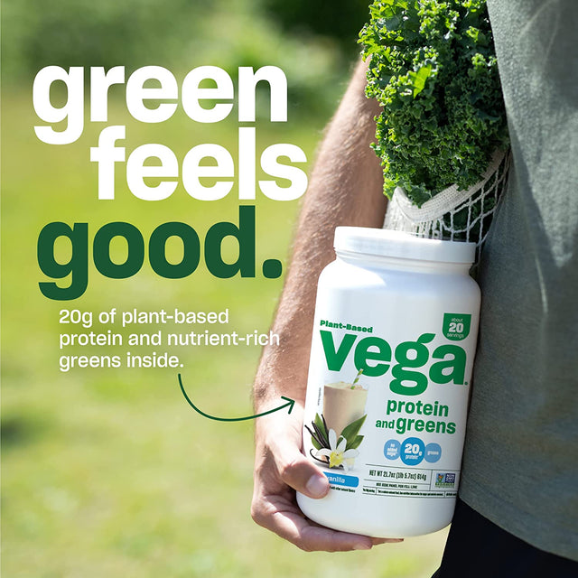 Vega Protein and Greens Protein Powder, Vanilla - 20G Plant Based Protein plus Veggies, Vegan, Non GMO, Pea Protein for Women and Men, 1.4 Lbs (Packaging May Vary)