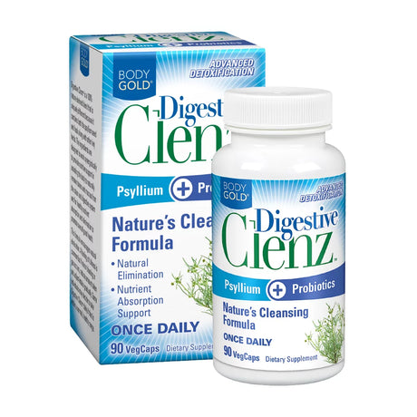 Body Gold Digestive Clenz | Healthy Detoxification, Elimination & Nutrient Absorption Support | 30 Servings, 90 Vegcaps