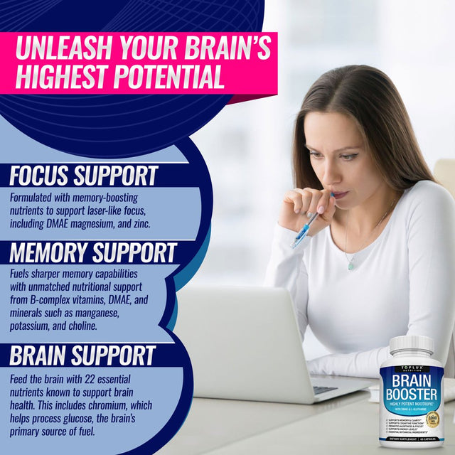 Toplux Brain Booster Nootropic Supplement Support Memory, Focus & Clarity DMAE for Mind 60 Capsules