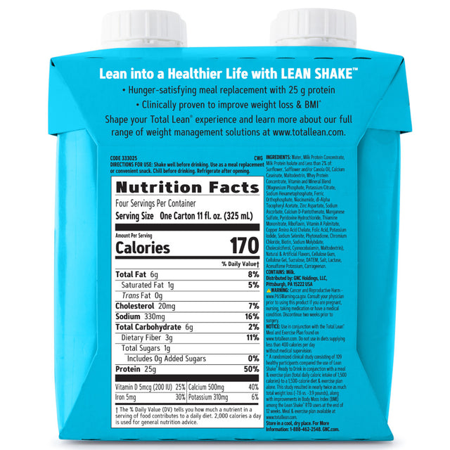 Total Lean® Lean Shake™ Meal Replacement Shake, Vanilla Bean, 25G Protein, 11 Fl Oz, 4CT