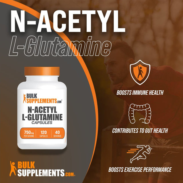 Bulksupplements.Com N-Acetyl L-Glutamine Capsules, 750Mg - Pre-Workout Supplements for Athletic Endurance (120 Gel Caps - 40 Serv)