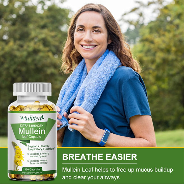 Mulittea 100% Natural Mullein Leaf Capsules for Cleanse, Supports Healthy Respiratory, 120 Capsules