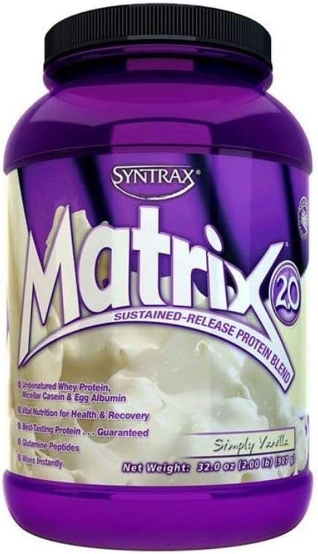 Syntrax Nutrition Matrix, Sustained-Release Protein Blend, Undenatured Micellar Casein & Grass-Fed Whey, Simply Vanilla, 2 Lbs