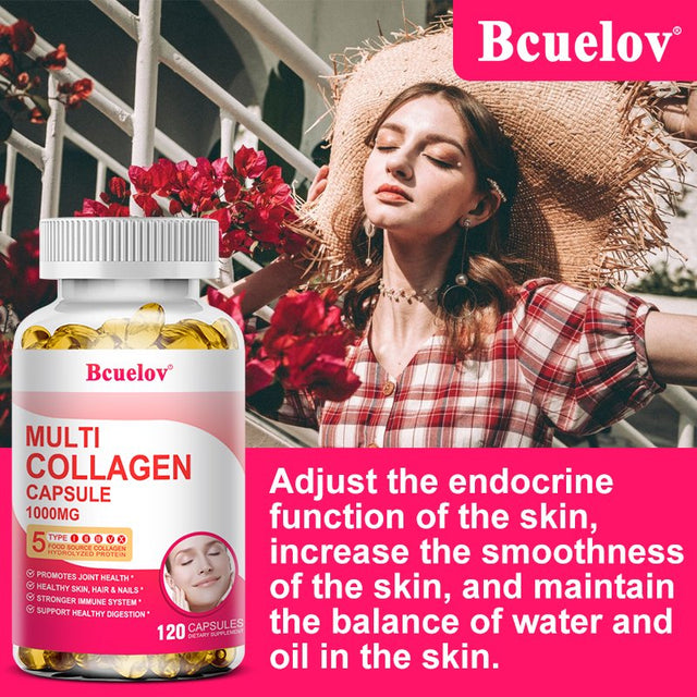 Bcuelov Collagen Complex Types I, II, III, V & X - Contains Pure Hydrolyzed Marine Collagen Peptides - for Skin, Nails, Hair, Gut, Joint Health