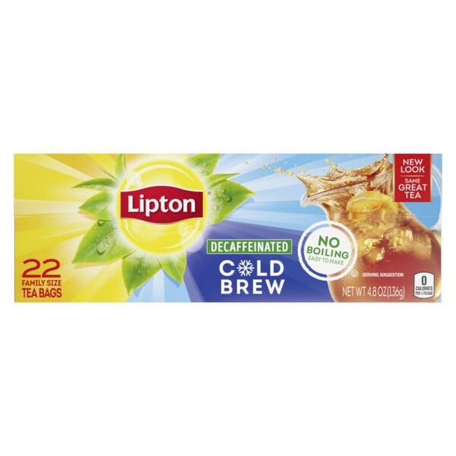 Lipton Family Size Cold Brew Iced Black Tea, Decaffeinated, Tea Bags 22 Count Box