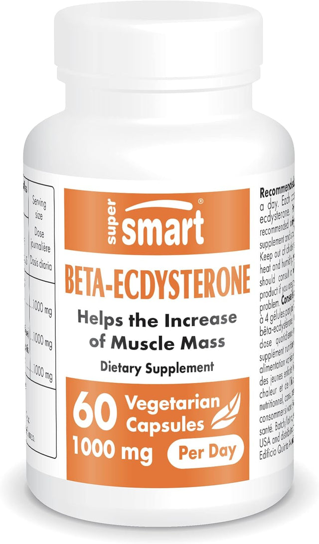 Supersmart - Beta-Ecdysterone 1000 Mg per Day - Sport & Endurance - Promote Muscle Mass & Recovery for Athletes | Non-Gmo & Gluten Free - 60 Vegetarian Capsules