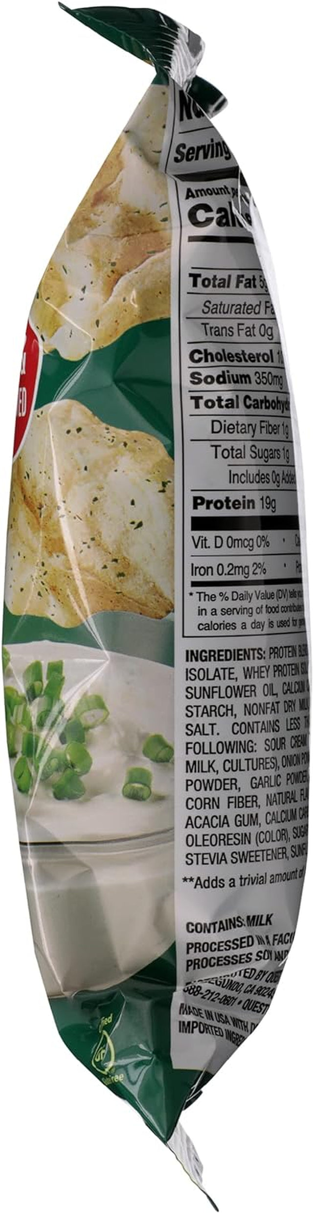 Quest Nutrition Protein Chips, Sour Cream & Onion, 21G Protein, 3G Net Carbs, 130 Cals, 1.1 Oz Bag, 1 Count, High Protein, Low Carb, Gluten Free, Soy Free, Potato Free