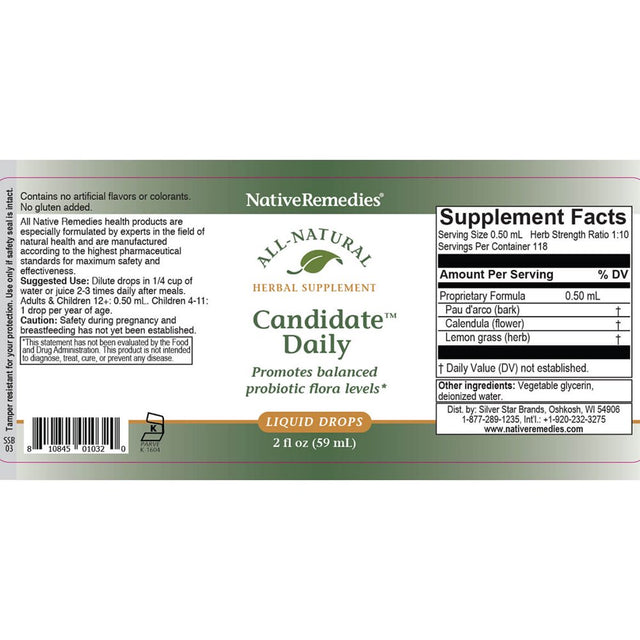 Nativeremedies Candidate - All Natural Herbal Supplement Promotes Balanced Probiotic Flora and Normal Ph Levels - Supports Normal Levels of Candida in the Digestive Tract - 59 Ml