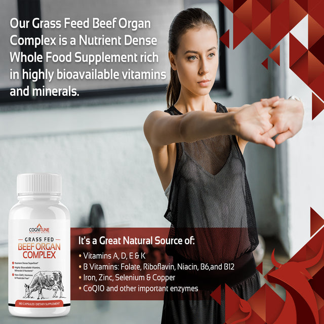 Grass Fed Beef Organ Supplement - Nutrient Rich Superfood with Grassfed Beef Liver, Heart, Kidney, Pancreas, Spleen, Nutrient Rich Superfood, Non-Gmo, Hormone Free, 180 Capsules