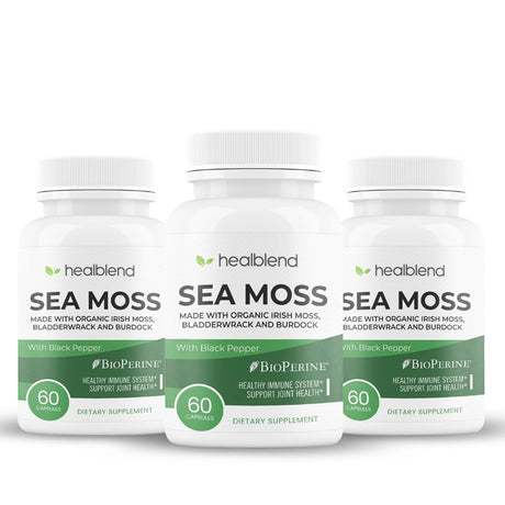 Healblend Organic Irish Moss, Bladderwrack, Burdock, & Bioperine - 1405Mg with Black Pepper - Natural Wellness and Detox Support Supplement - 60 Capsules 3-Pack