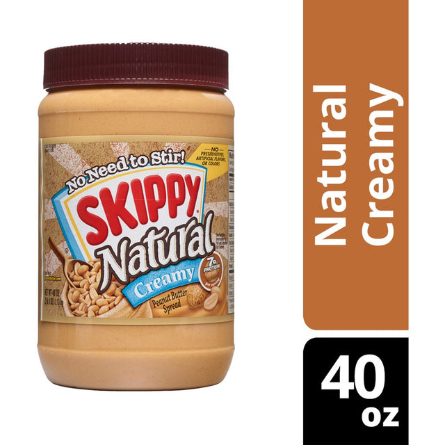 SKIPPY Natural Creamy Peanut Butter Spread, 7 G Protein per Serving, Plastic Jar 40 Oz