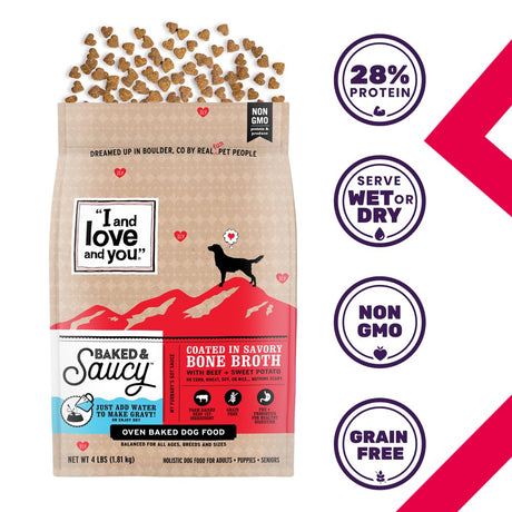 "I and Love and You" Baked & Saucy Dry Dog Food, Beef + Sweet Potatoes 4LB