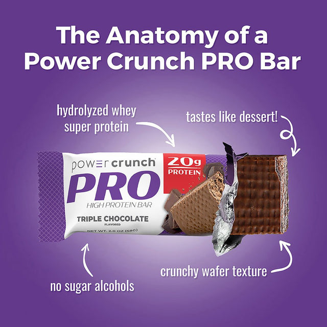 Power Crunch PRO Triple Chocolate High Protein Bar, 20G Protein, 2 Oz, 4 Ct