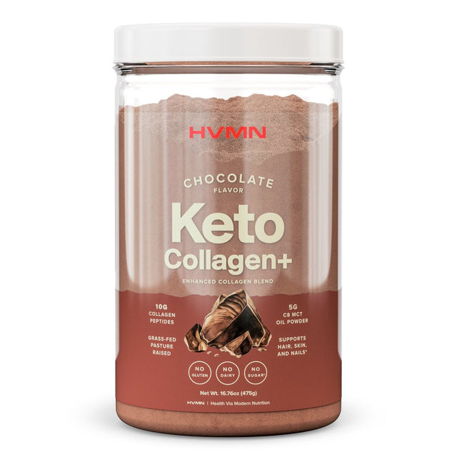 H.V.M.N. Keto Collagen+ Protein Powder, Chocolate, 25 Servings - Collagen Peptides & MCT Powder, Keto Diet Approved