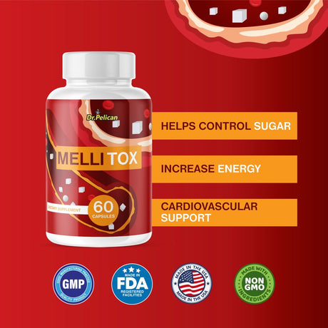 Mellitox- Blood Sugar/Energy/Cardiovascular Support- 12 Bottles- 720 Capsules- Dr. Pelican