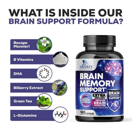 Brain Booster Nootropic Supplement 1000Mg Support Focus Energy Memory & Clarity 180 Capsules