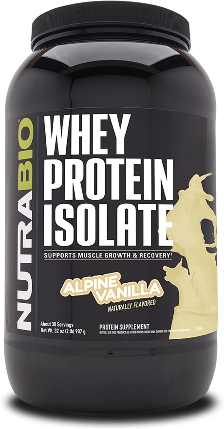 Nutrabio Whey Protein Isolate Supplement – 25G of Protein per Scoop with Complete Amino Acid Profile - Soy and Gluten Free Protein Powder - Zero Fillers and Non-Gmo - Alpine Vanilla - 2 Lbs