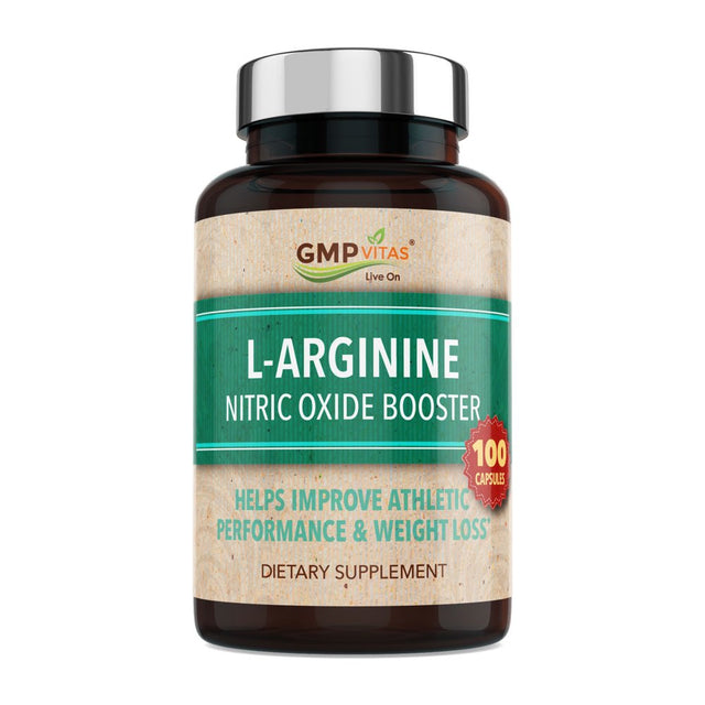 GMP Vitas L-Arginine Nitric Oxide Booster, Helps Enhance Workout Performance, 100 Capsules