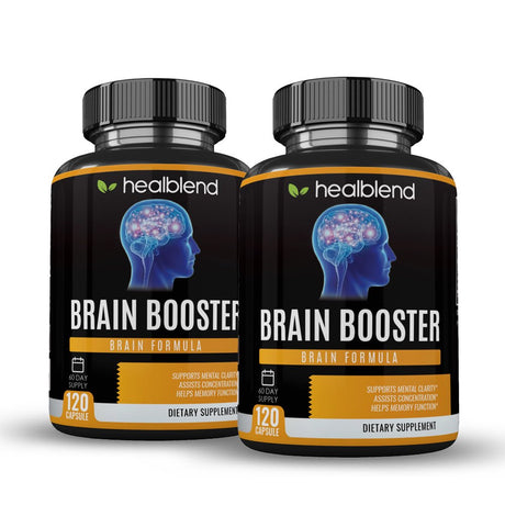 Healblend Brain Booster Supplement - Supports Mental Clarity, Concentration & Memory Function with Ginkgo Biloba, DMAE, Vitamin B12, Rhodiola, Alpha GPC - 120 Capsules 2-Pack