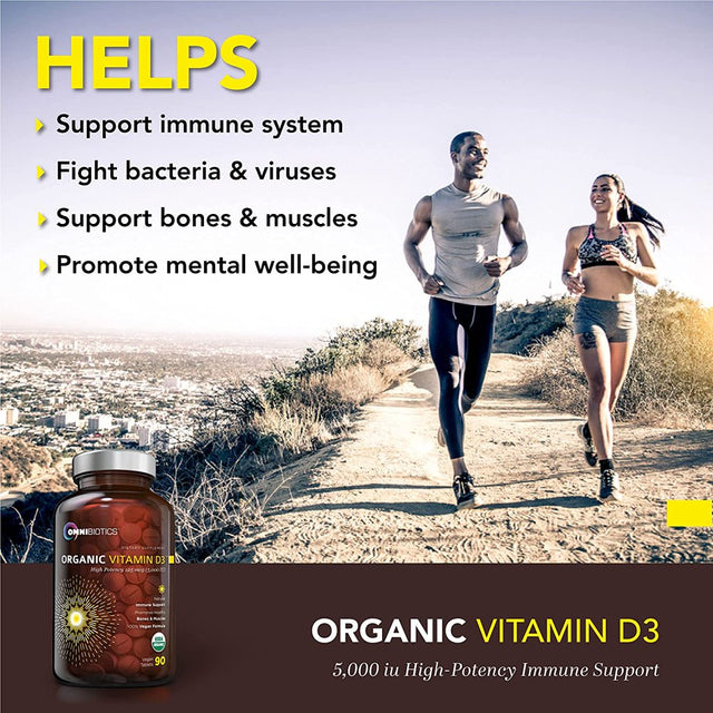 Organic Vitamin D3 5000 IU - 100% Vegan High-Potency Immune Support by Omnibiotics - 90 Tablets