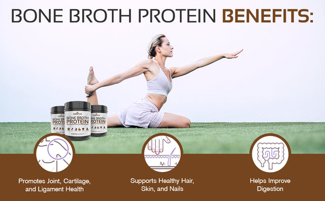 Bone Broth Protein Powder Chocolate - Grass Fed Collagen Peptides - No Sugar, Paleo & Keto Friendly -Dairy Free, Gluten Free - 20G Protein, 20 Servings