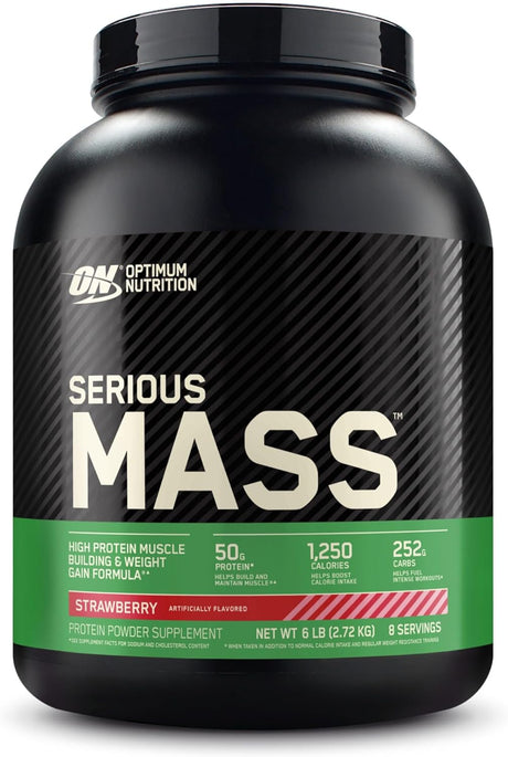 Optimum Nutrition Serious Mass, Weight Gainer Protein Powder with Immune Support, Strawberry, 6 Pound (Packaging May Vary)