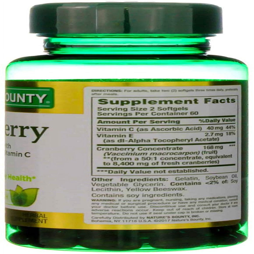 Nature'S Bounty Cranberry Fruit 4200 Mg, plus Vitamin C Softgels, 120 ...