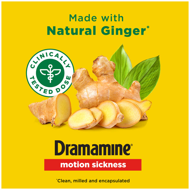 Dramamine Non-Drowsy, Motion Sickness Relief, Made with Natural Ginger, 18 Count