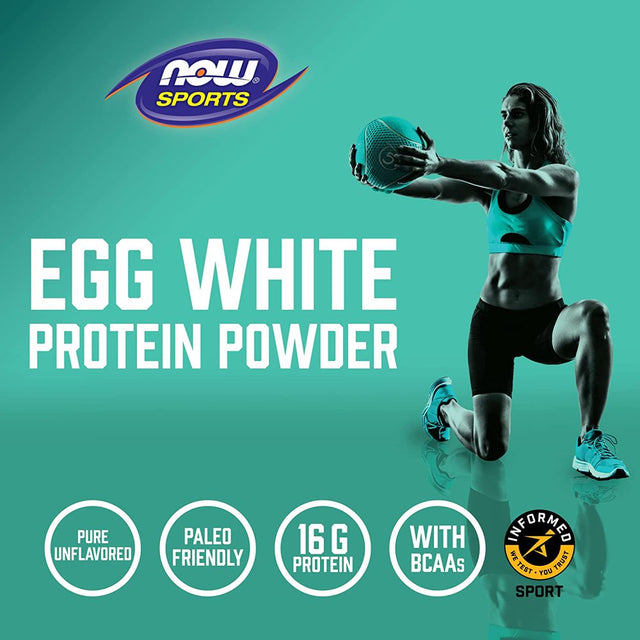 NOW Sports Nutrition, Egg White Protein, 16 G with Bcaas, Unflavored Powder, 1.2-Pound