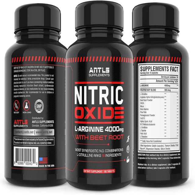 Nitric Oxide Supplement Booster Complex L Arginine 4000Mg,L Citrulline, Aakg,Beet Root,Pre Workout Supplement,Muscle Bulider,Growth,Pumps,Blood Flow,Vascularity,Heart Health,180 Capsules