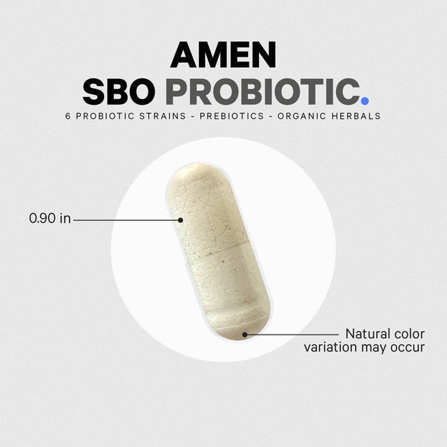 Amen SBO Probiotic, 50 Billion Cfus, Organic Prebiotics, Shelf Stable, Vegan & Non-Gmo, 60 Ct